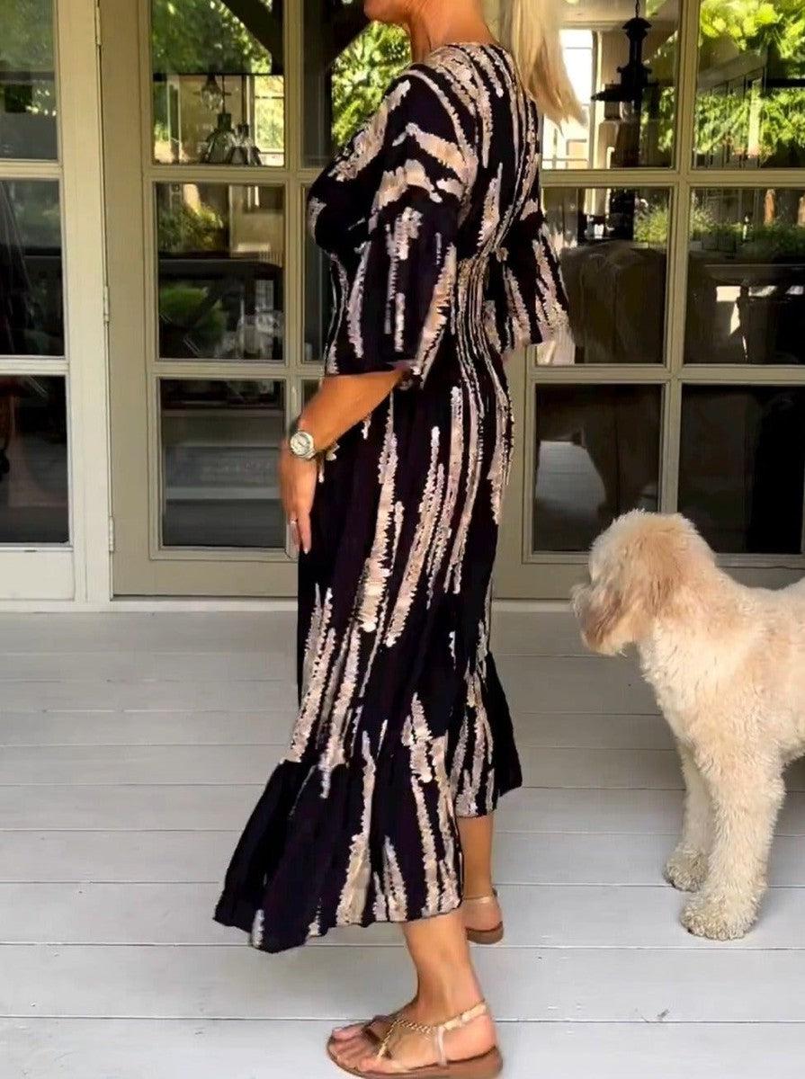 Boho Bell Sleeve Print Maxi Dress