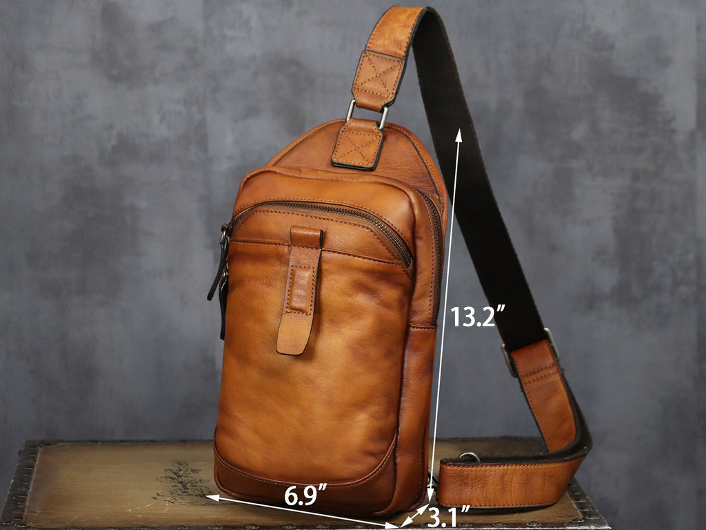 Leather Sling Bag Handmade Crossbody Chest Backpack