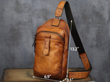Load image into Gallery viewer, Leather Sling Bag Handmade Crossbody Chest Backpack
