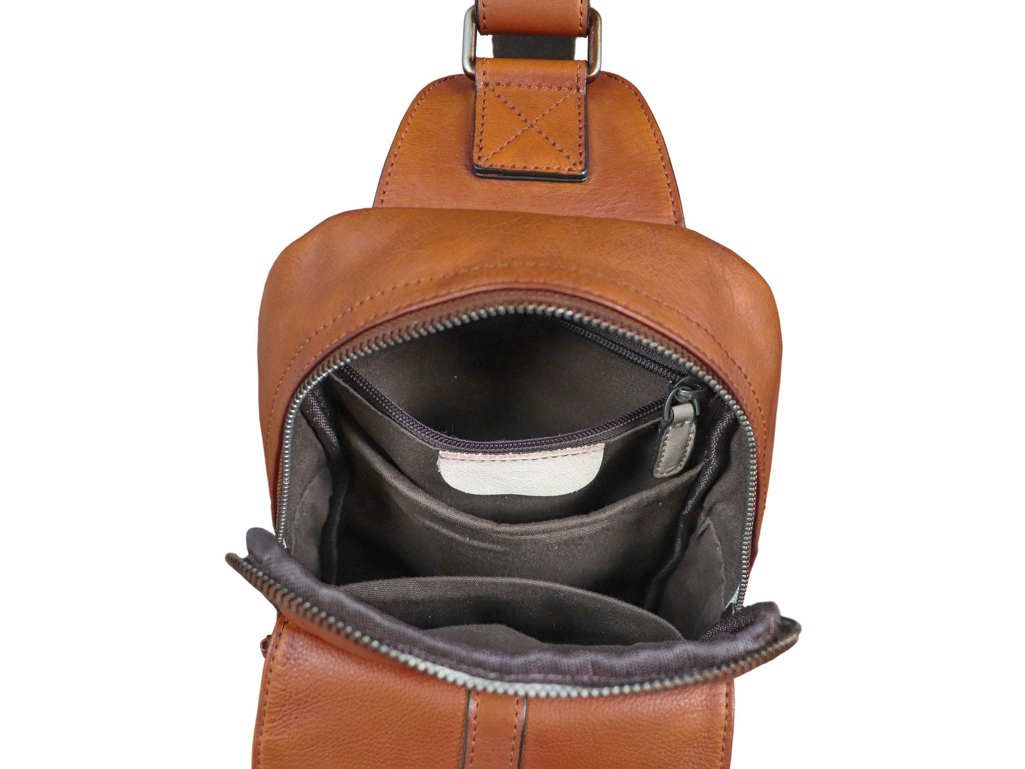 Brown Large Leather Sling Bag Casual Shoulder Backapck