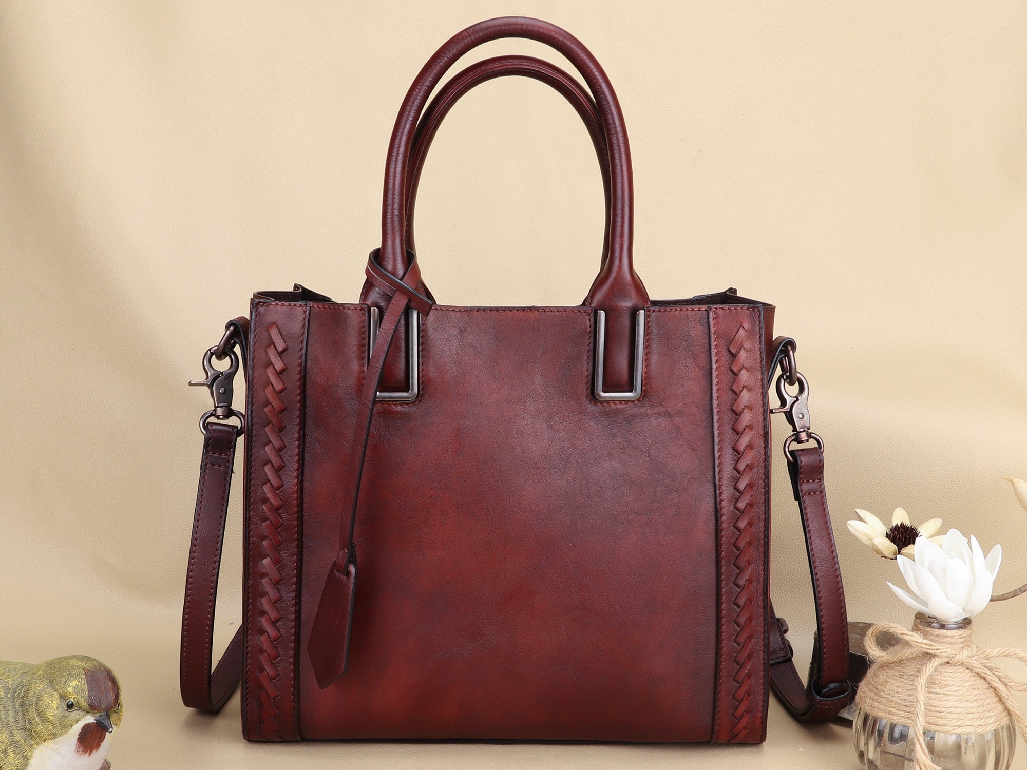 Leather Satchel Handbag Women Vintage Handmade Shoulder Crossbody Bag Purse