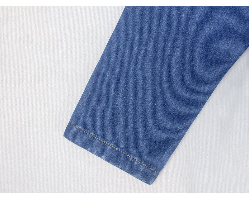 Blue Raw Trim Long Sleeves Single Breasted Button Denim Jacket