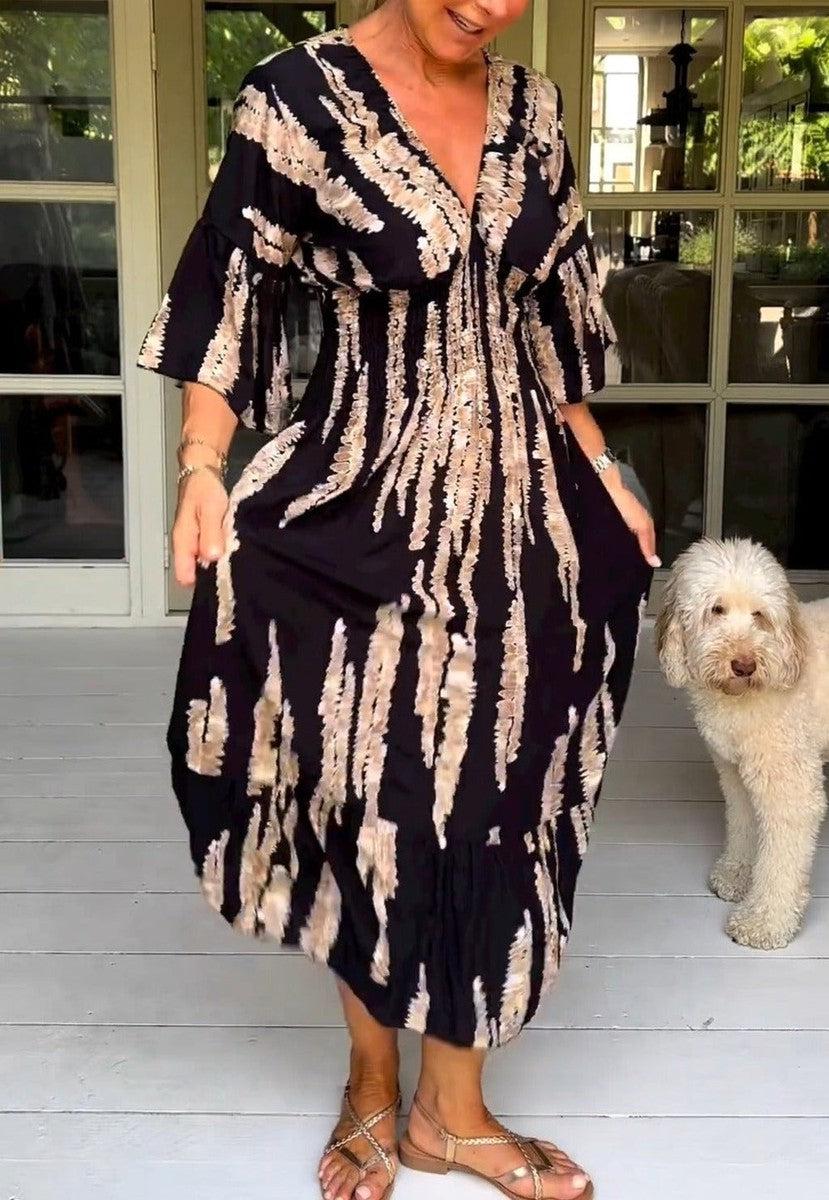 Boho Bell Sleeve Print Maxi Dress