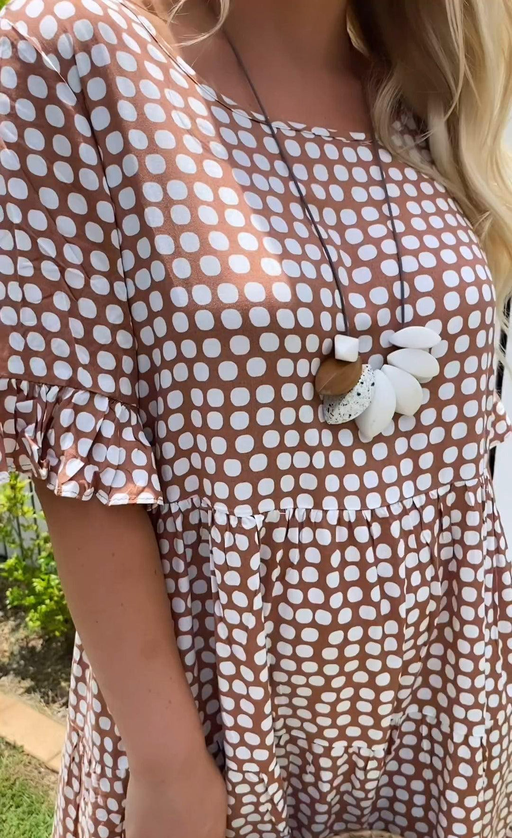 Round Neck Dots Print Tiered Midi Dress