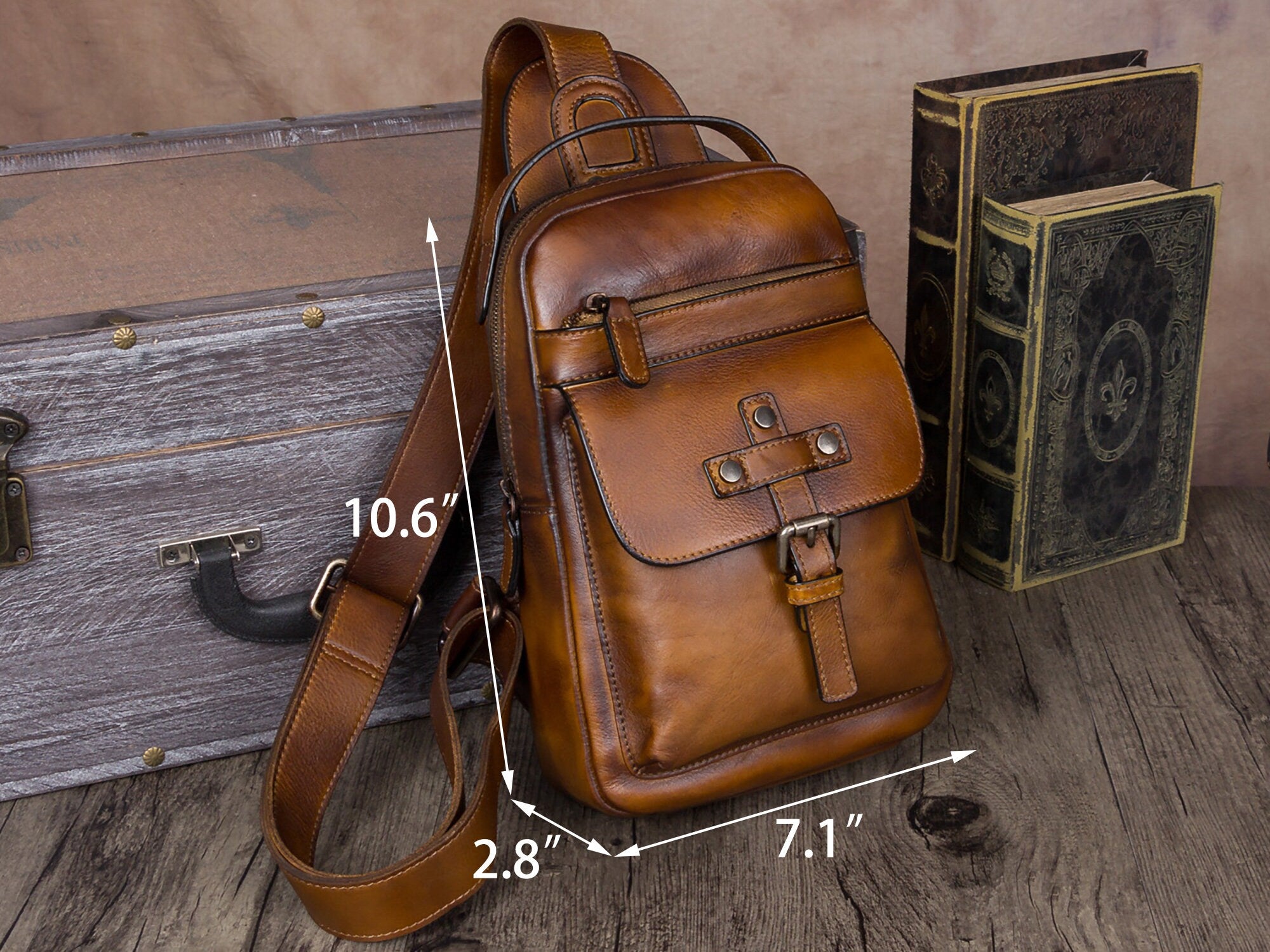 Leather Sling Bag Crossbody Purse Chest Backpack