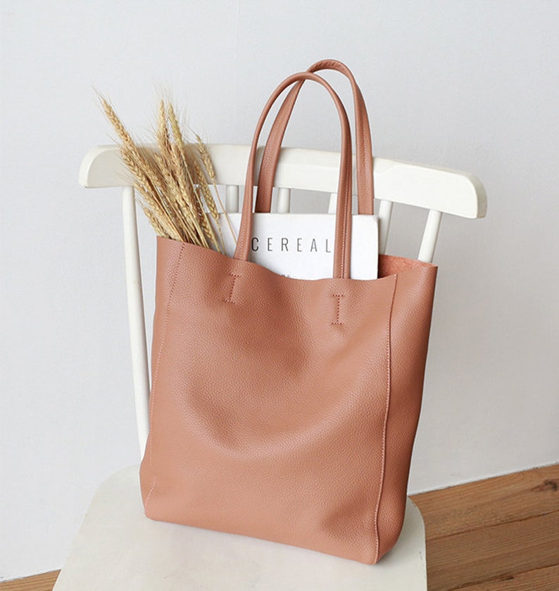 Coral Pink Handcrafted Leather Tote Bag