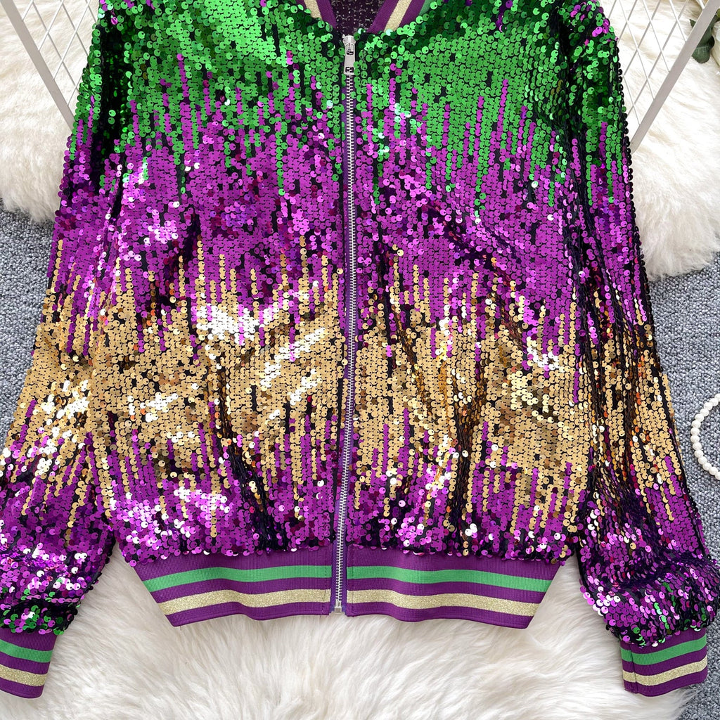 Mardi Gra Sequin Outfit Fat Tuesday Color Block Jacket