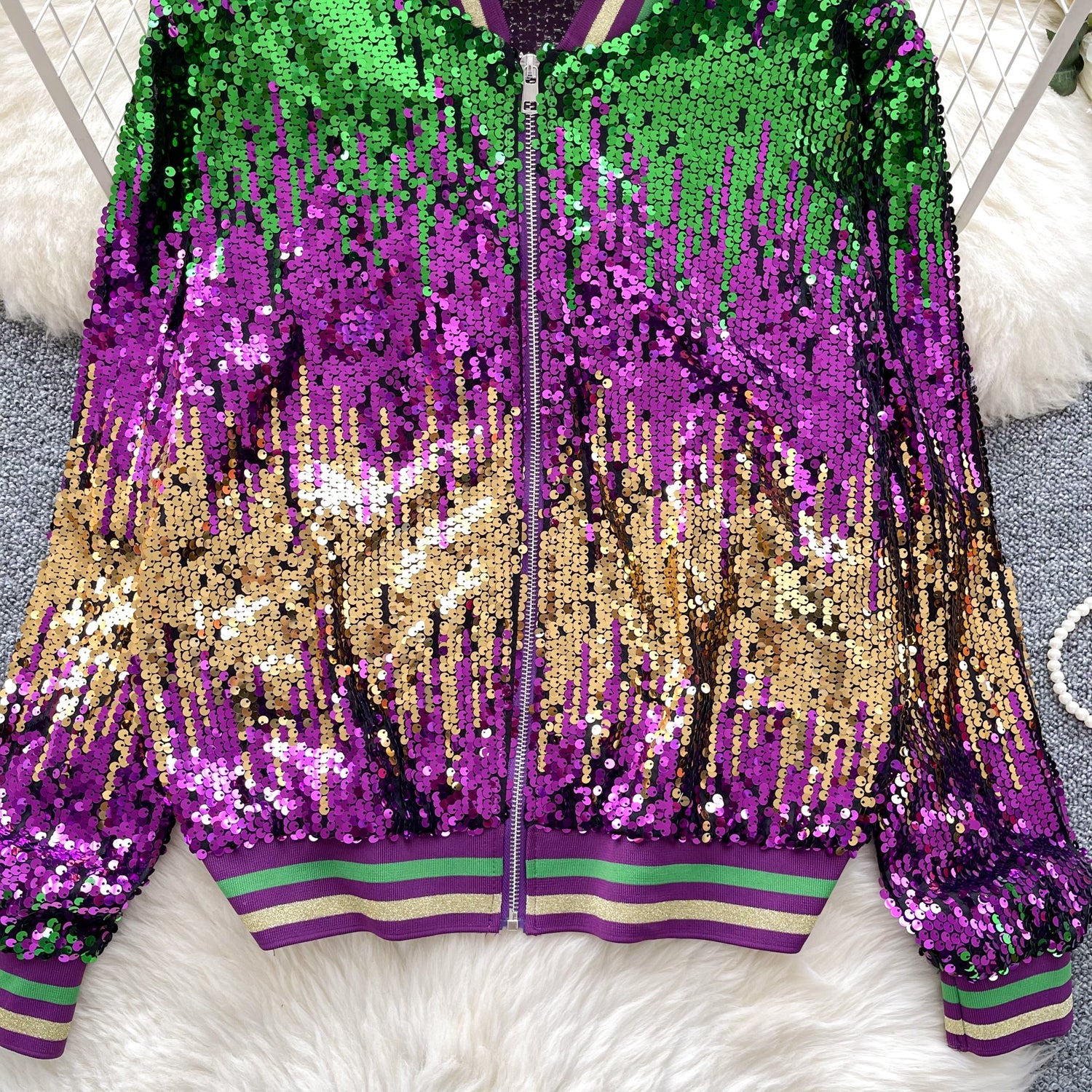 Mardi Gra Sequin Outfit Fat Tuesday Color Block Jacket