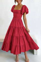 Load image into Gallery viewer, Simple Puff Short Sleeves Tiered Smocked Midi Dress
