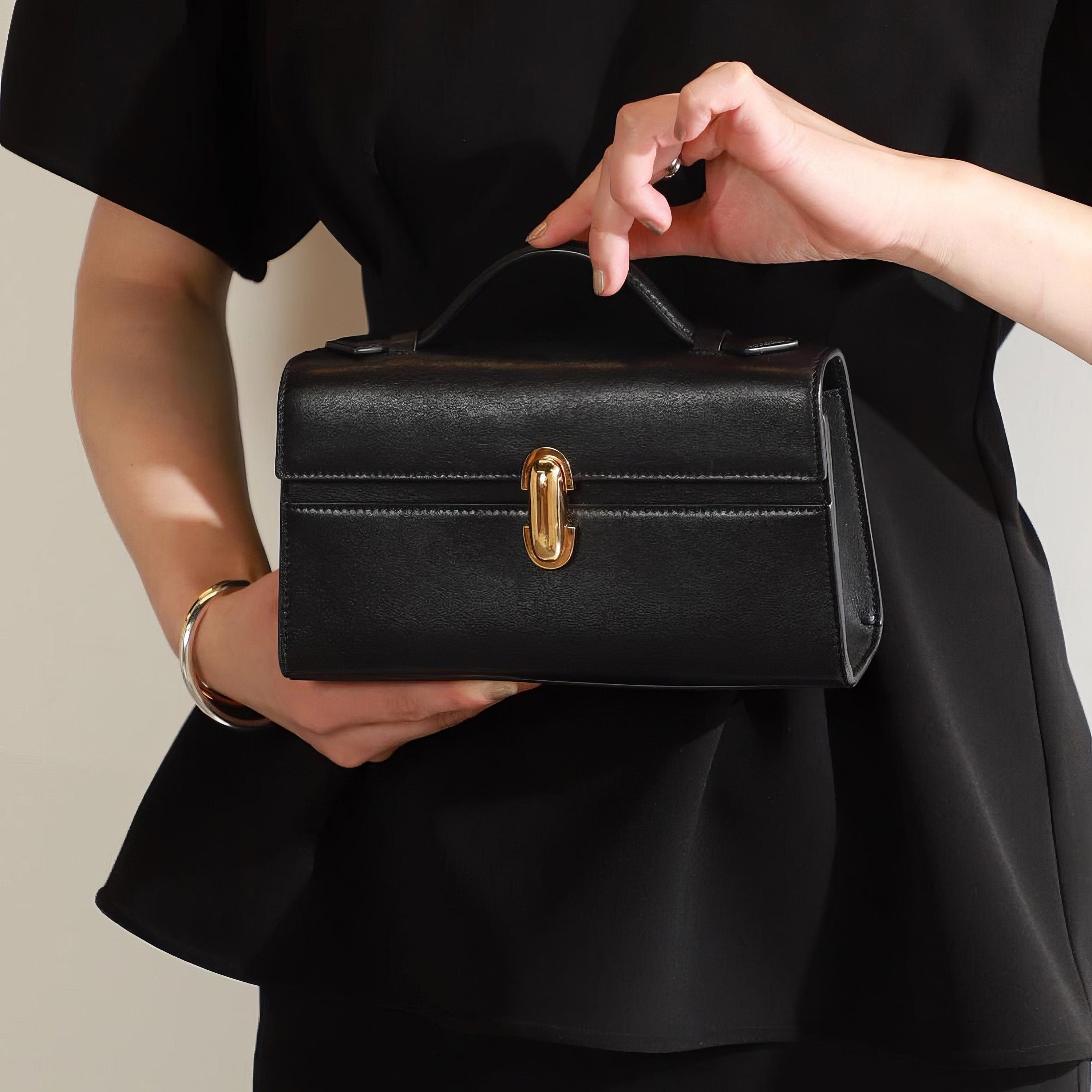 Elegant Luxury Leather Clutch Small Handbag Top leather Evening Handle Bag