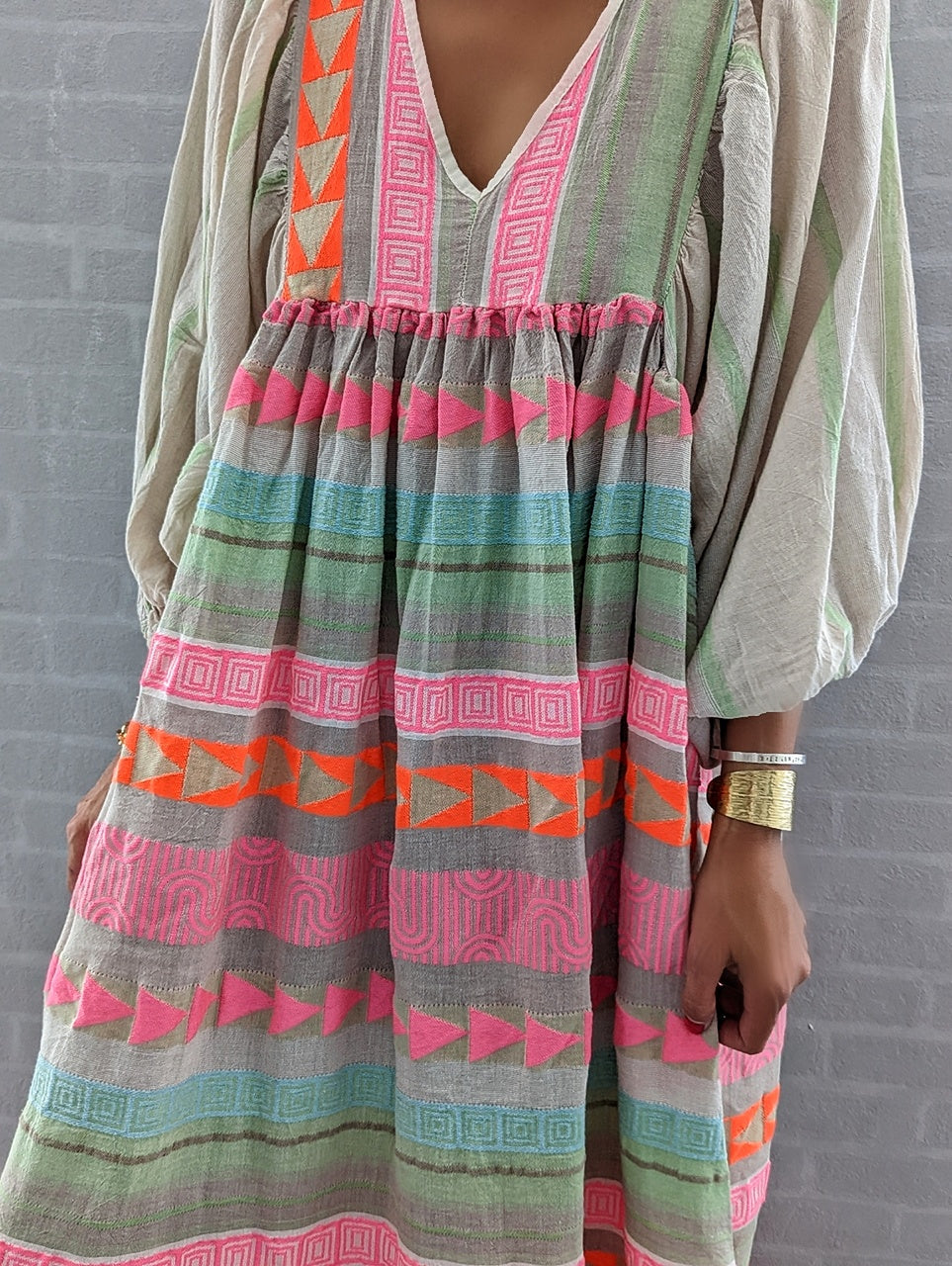 Pink Striped Print Midi Dress