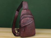 Load image into Gallery viewer, Brown Leather Sling Bag Crossbody Purse Handmade Shoulder Backpack
