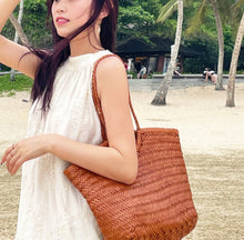 Load image into Gallery viewer, Handmade Woven Leather Basket Bag Handbag Tote Purse
