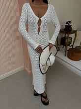 Load image into Gallery viewer, White Sexy Kniited Hollow Out Beach Dress
