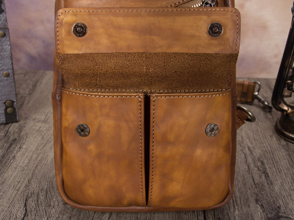 Retro Large Zipper Leather Sling Bag Crossbody Backpack