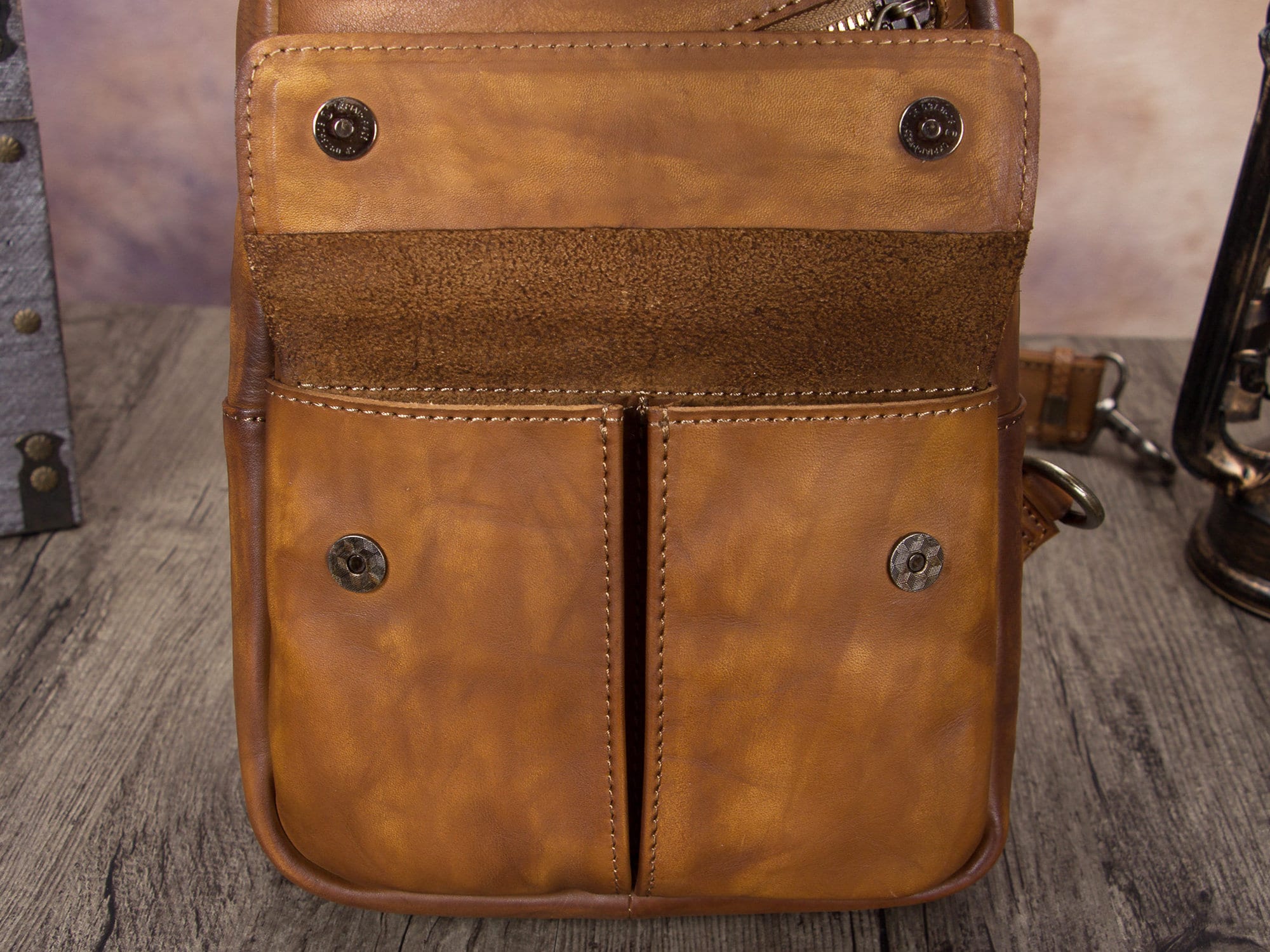 Retro Large Zipper Leather Sling Bag Crossbody Backpack