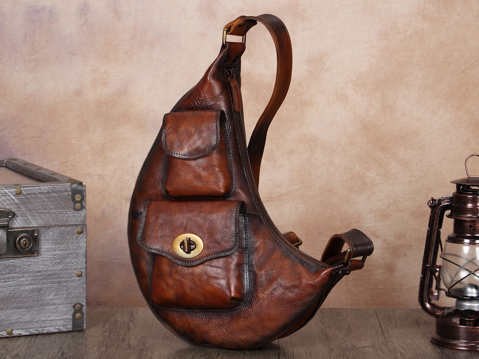 Brown Casual Leather Sling Bag Crossbody Purse