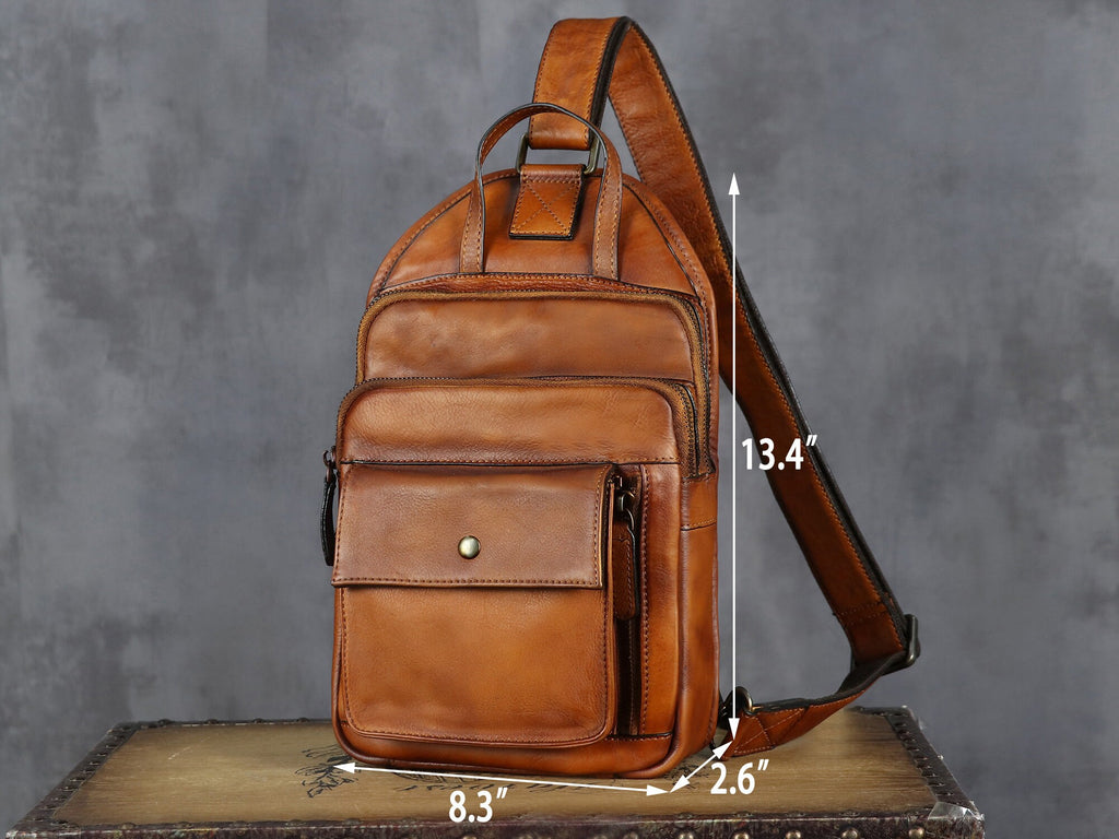 Brown Retro Leather Sling Bag Crossbody Shoulder Backpack