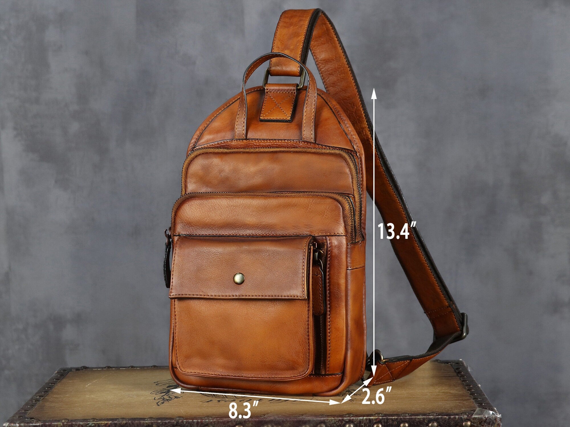Brown Retro Leather Sling Bag Crossbody Shoulder Backpack