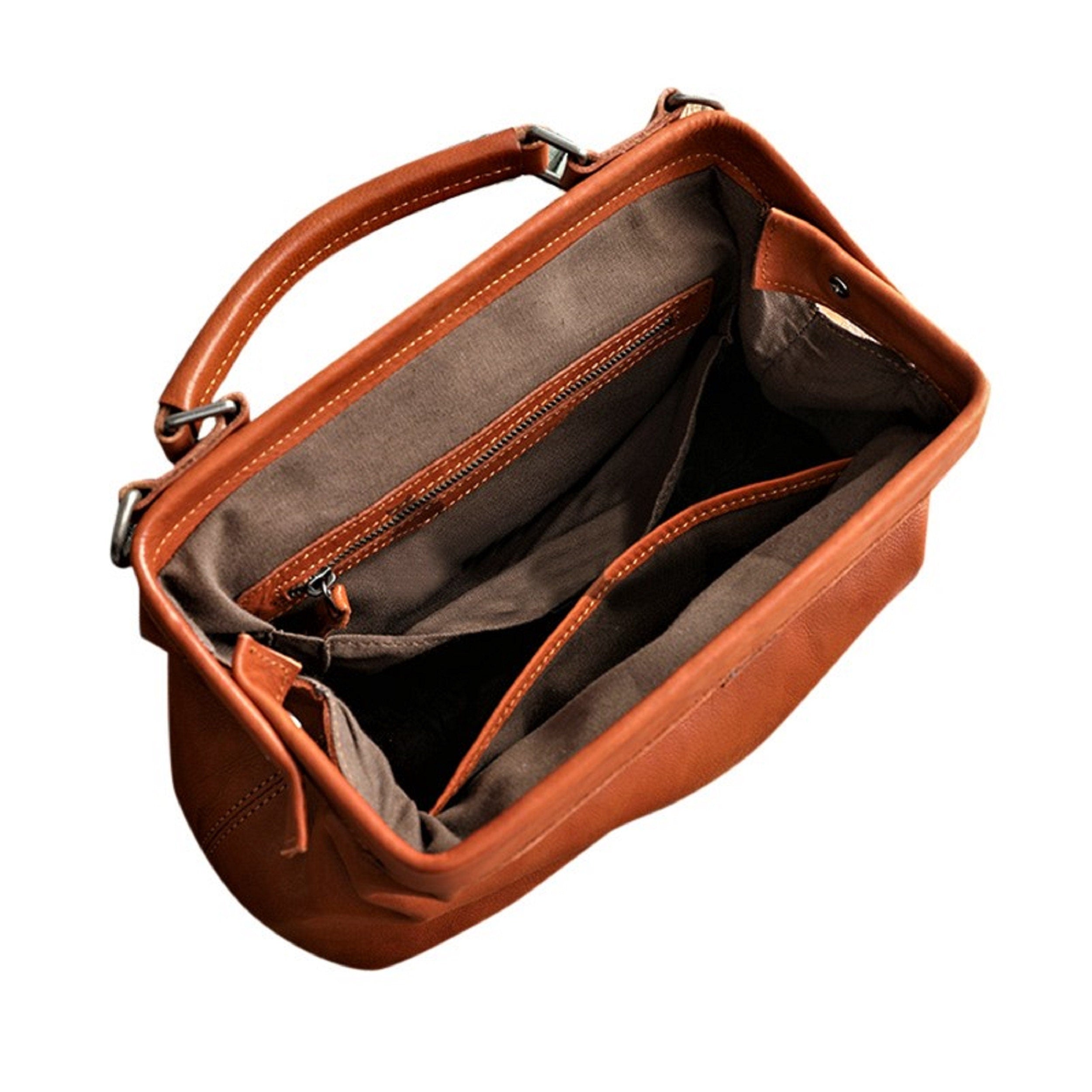 Black Doctor Bag Leather Handbag Crossbody Purse For Women