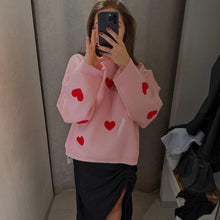 Load image into Gallery viewer, Cute Hearts Pullover Sweater Soft Cozy Loose Casual Warm Sweater
