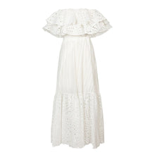 Load image into Gallery viewer, Off Shoulder High Waist Hollow Out Lace Midi Dress

