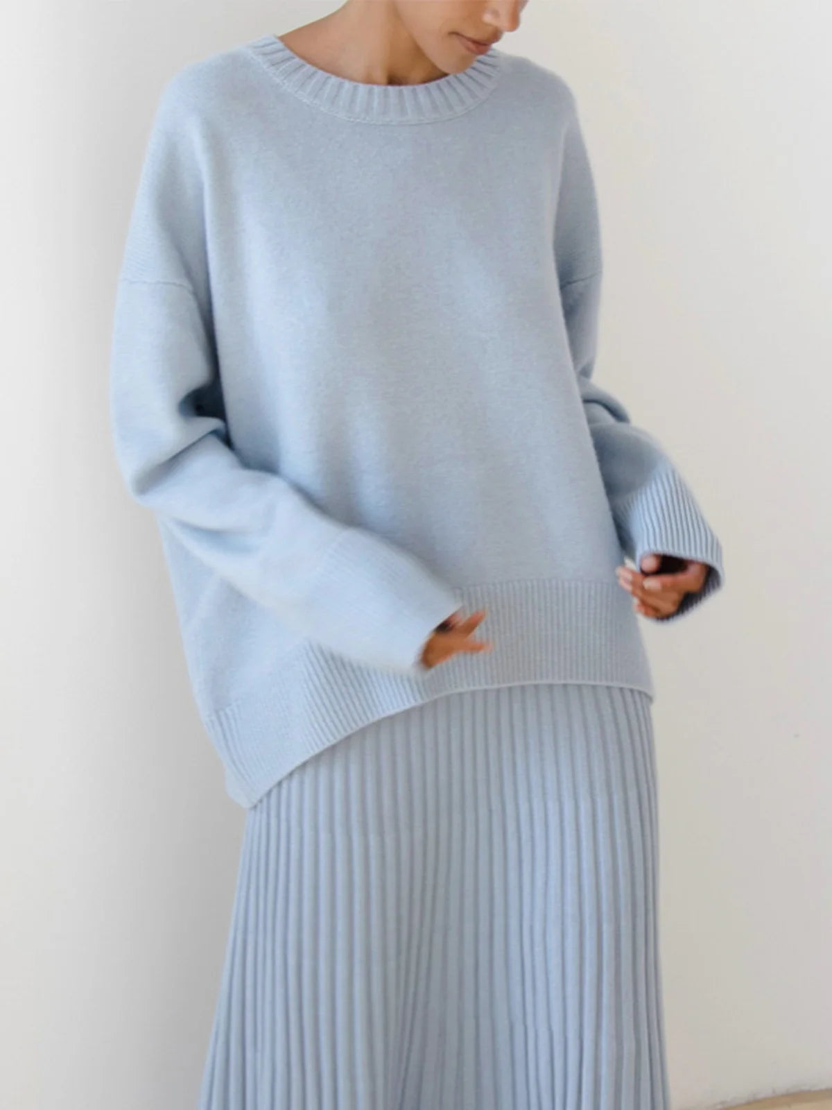Crew Neck Ribbed Knit Oversized Pullover Sweater