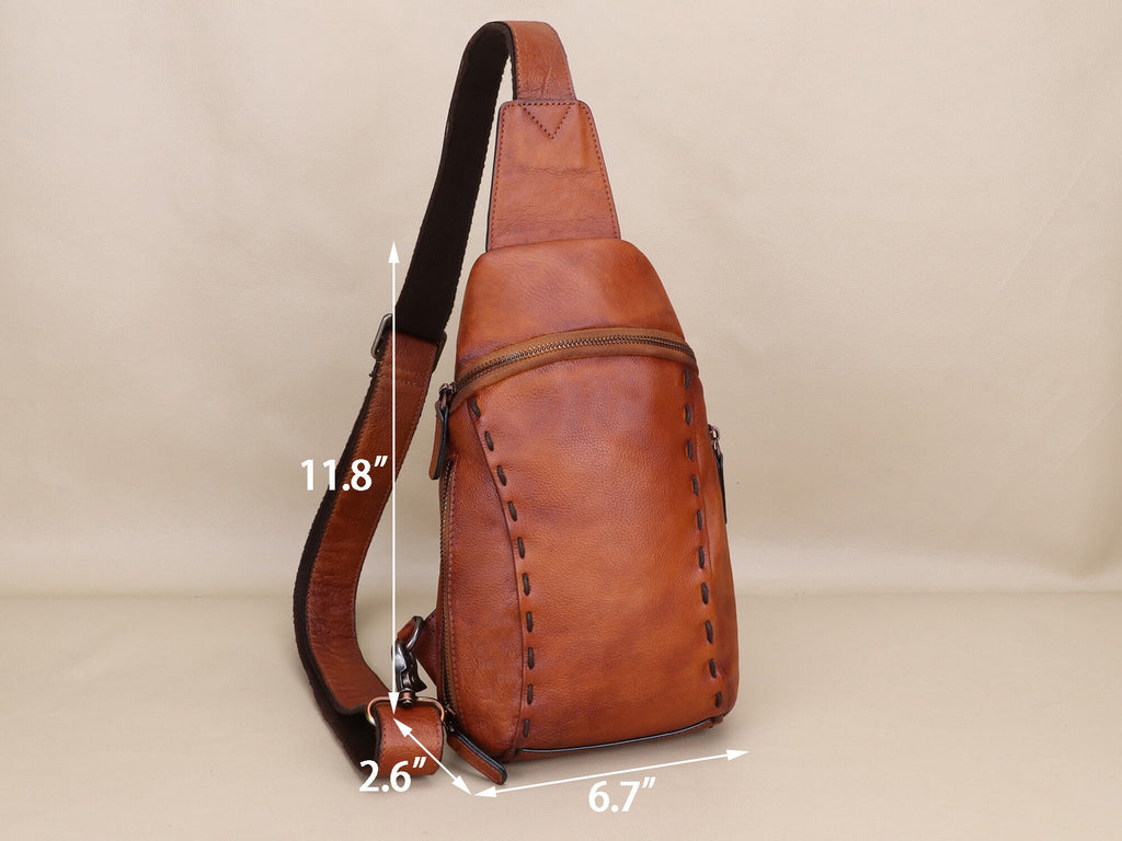 Vintage Leather Sling Bag Chest Shoulder Bag Crossbody Backpack