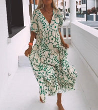 Load image into Gallery viewer, Green V-neck Floral Maxi Dress
