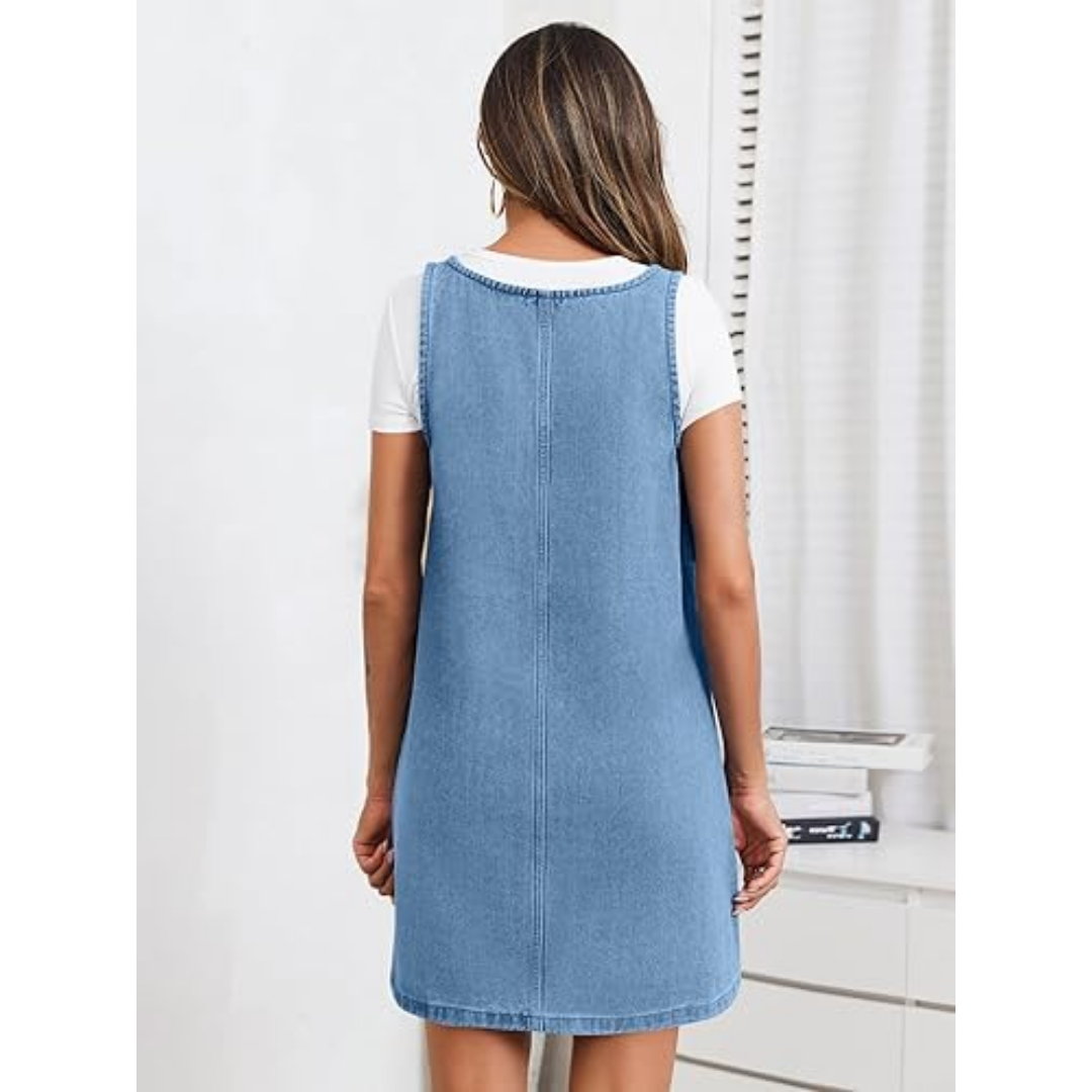 Sleeveless Casual Denim Dress with Pockets
