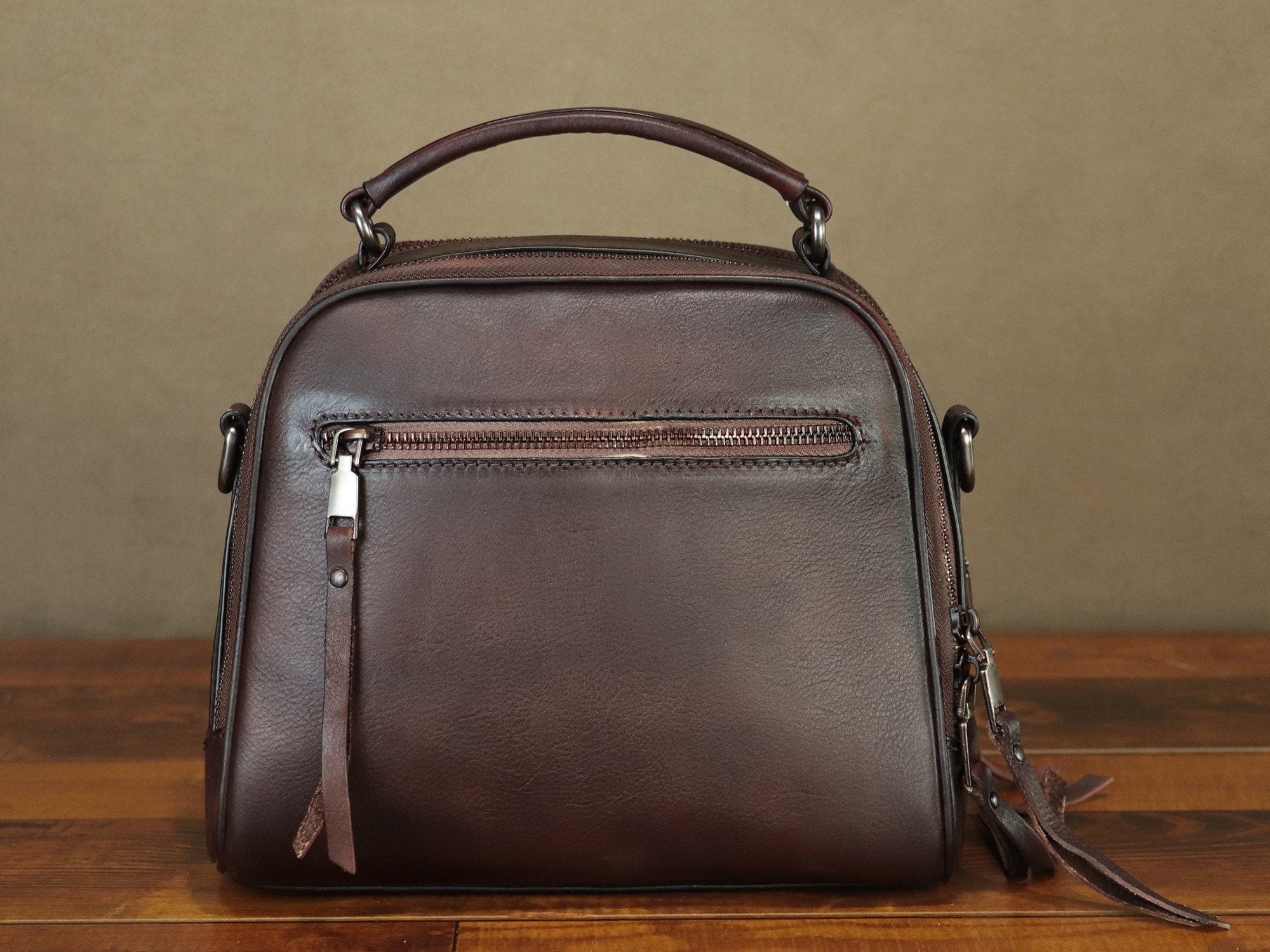 Hand Painted Dog Leather Shoulder Bag Handbag Crossbody Bag