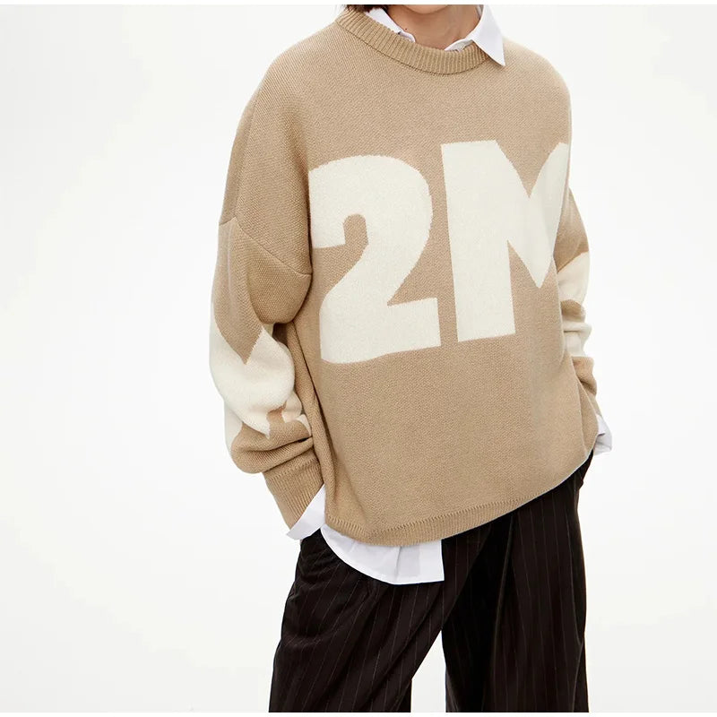 Print Knitted Pullover Long Sleeves Loose Sweater