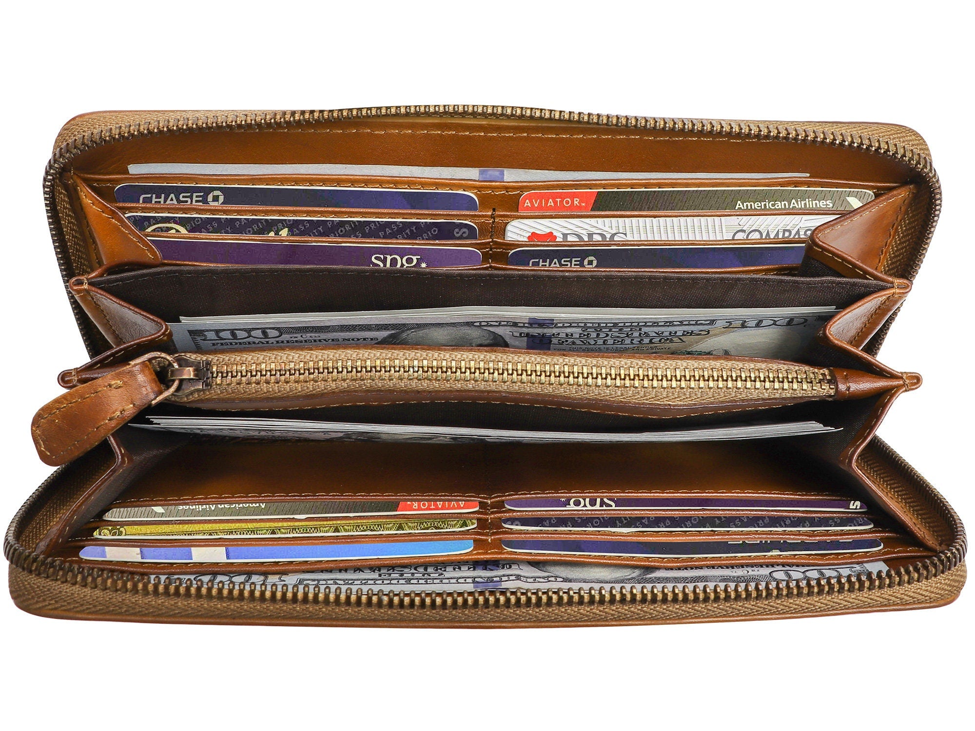 Leather Zipper Women Wallet Long Purse Handmade Clutch