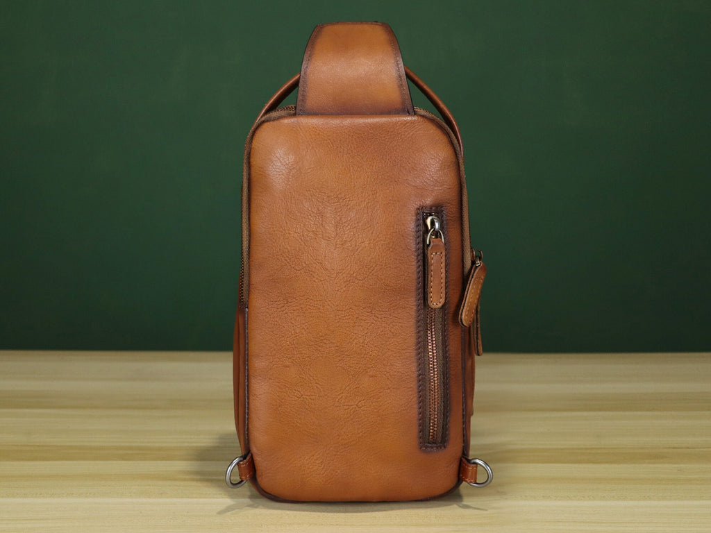 Retro Leather Sling Bag Crossbody Chest Shoulder Backpack