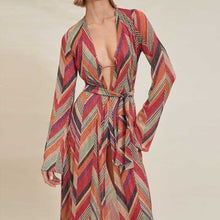 Load image into Gallery viewer, Geometric Print Long Sleeve Resort Midi Dress with Pants
