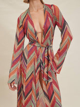 Load image into Gallery viewer, Geometric Print Long Sleeve Resort Midi Dress with Pants
