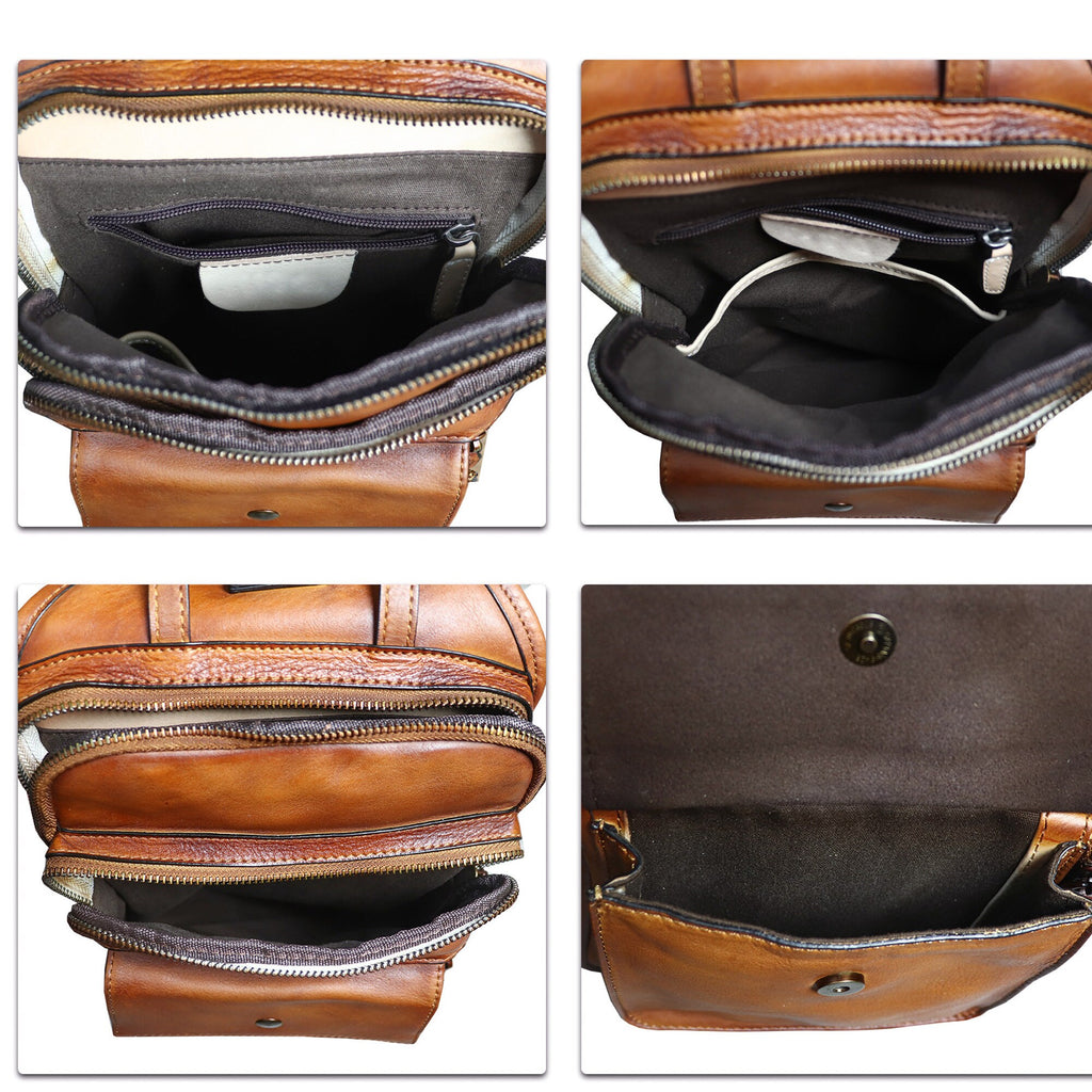 Brown Retro Leather Sling Bag Crossbody Shoulder Backpack