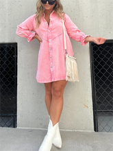 Load image into Gallery viewer, Button Down Long Sleeve Denim Mini dress
