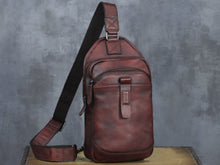 Load image into Gallery viewer, Leather Sling Bag Handmade Crossbody Chest Backpack
