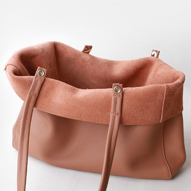Coral Pink Handcrafted Leather Tote Bag