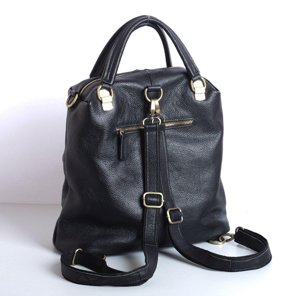 Black Women Large Capacity Soft Handle Leather Backpack