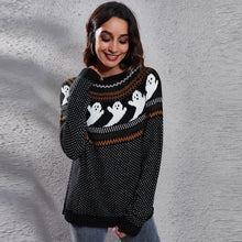 Load image into Gallery viewer, Ribbed Round Neck Ghost Long Sleeve Pullover Sweater
