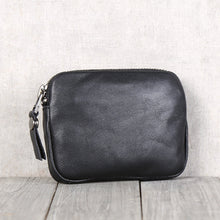 Load image into Gallery viewer, Small Black Leather Zipper Card Wallet Coin Purse  for Women
