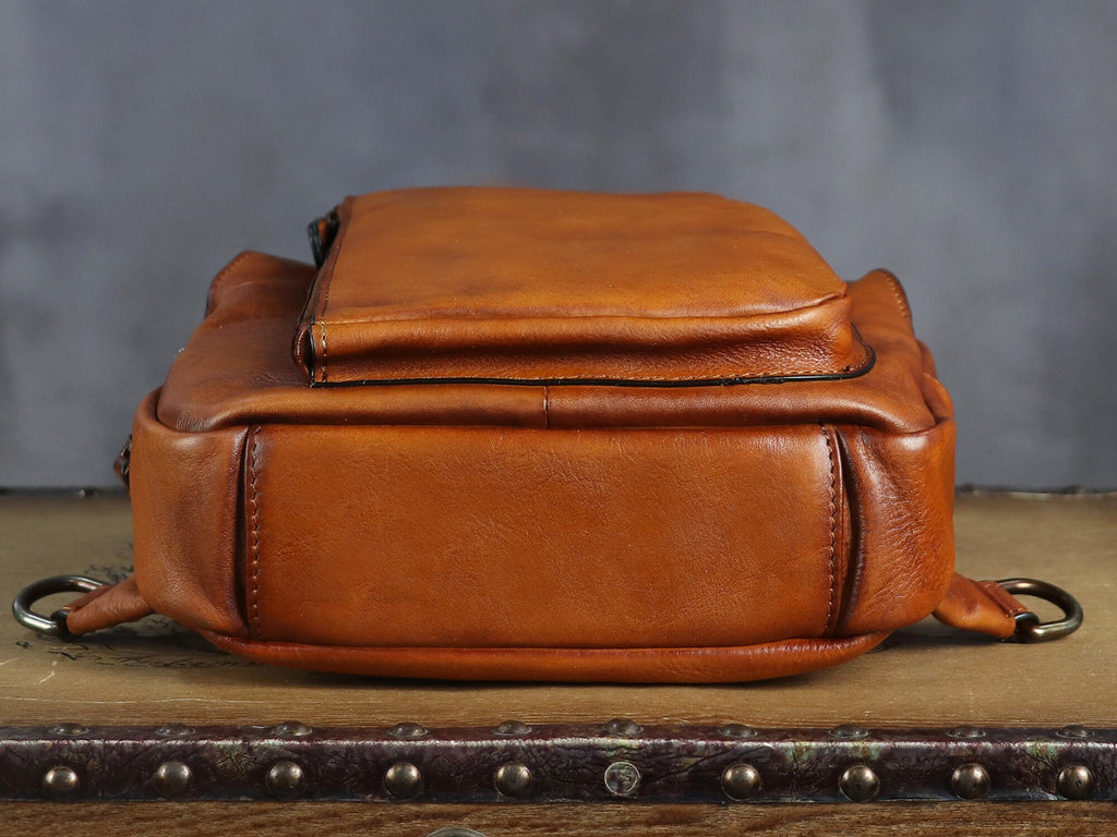 Zipper Leather Sling Bag Crossbody Chest Shoulder Backpack Purse