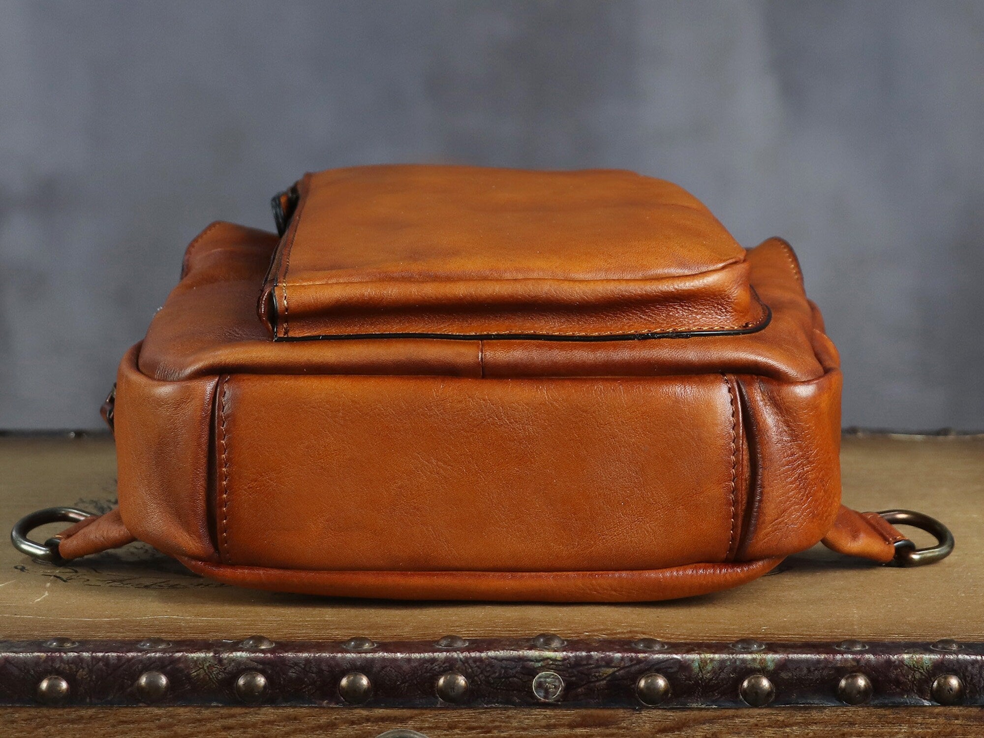 Zipper Leather Sling Bag Crossbody Chest Shoulder Backpack Purse