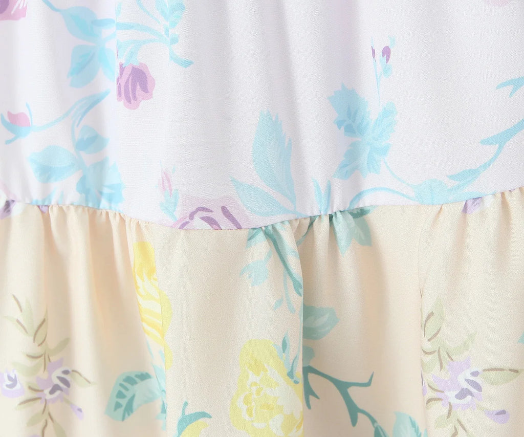 Colorblock Multi Floral Print Straps Mini Dress