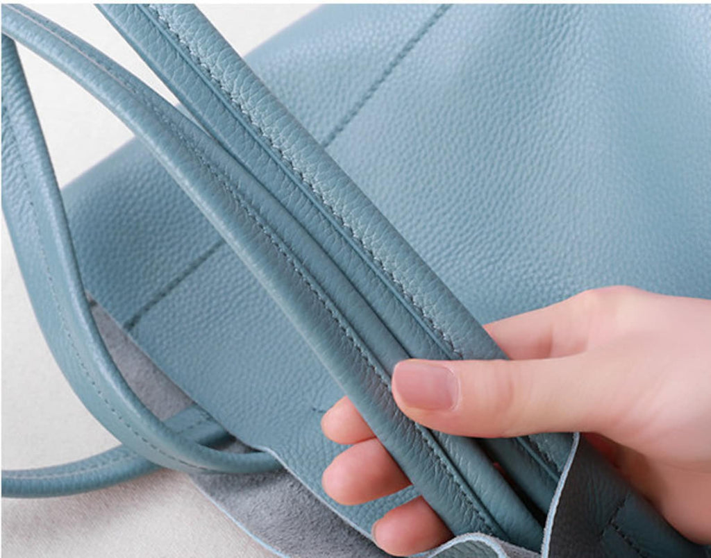 Sky Blue Leather Tote Bag Large Capacity Handbag