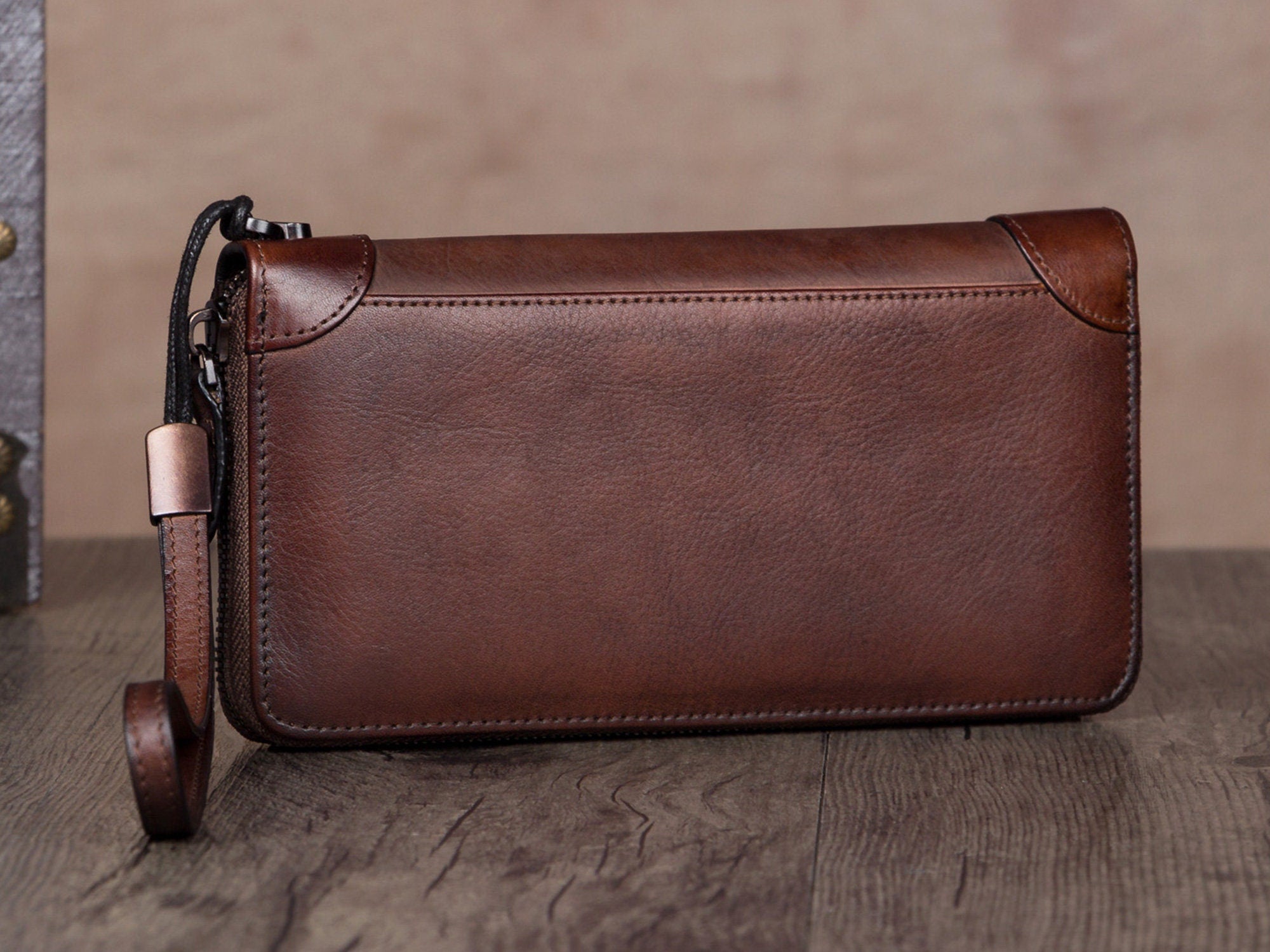 Leather Zipper Women Wallet Long Purse Handmade Clutch