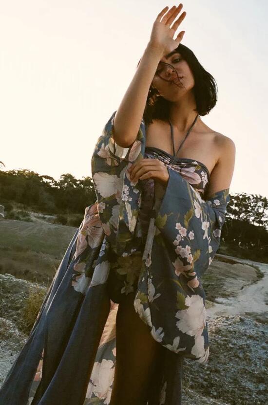 Boho Peacok Floral Print Kimono Robe Cover Up
