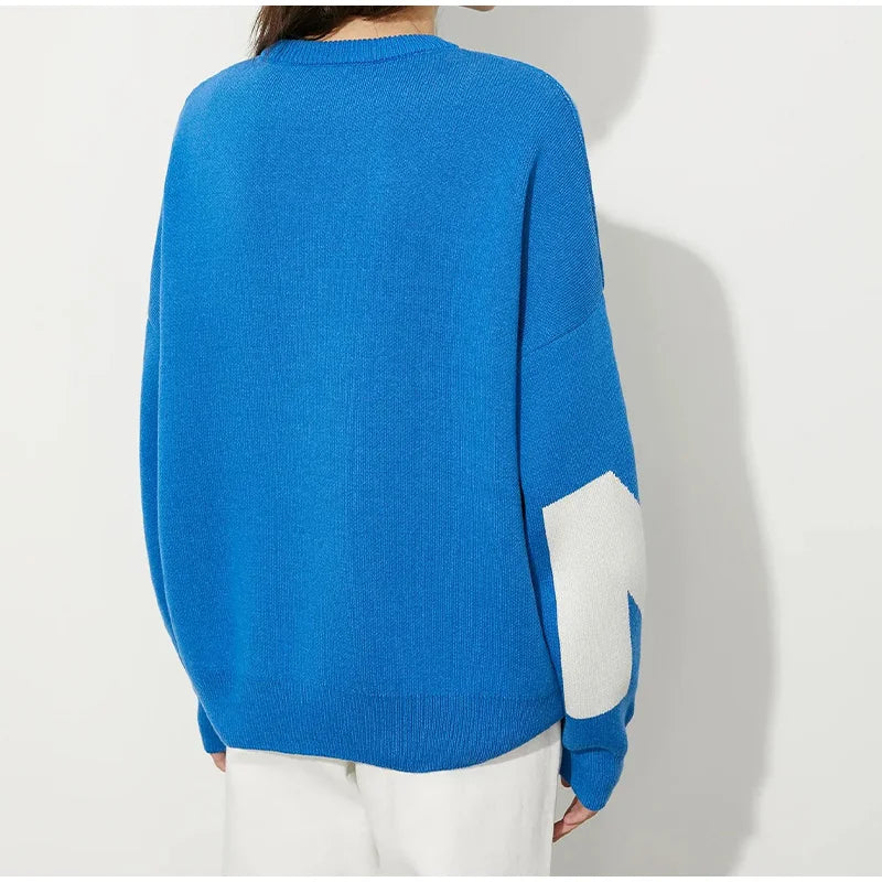 Print Knitted Pullover Long Sleeves Loose Sweater